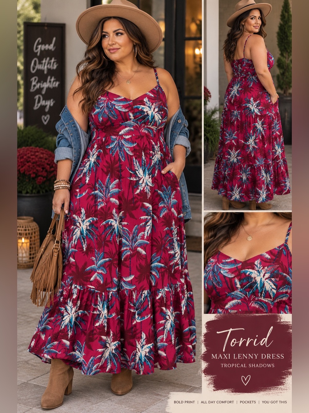 TORRID Maxi Lenny Tiered Dress in Tropical Shadows EUC